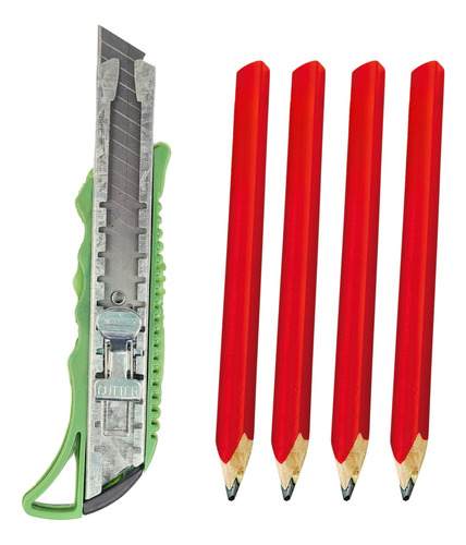 Cutter Trincheta Hoja De 18mm + 4  Lápices  De Carpintería