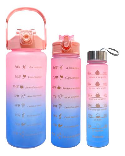Botellas Motivacionales Degrade Set X3 Plástico Con Pico