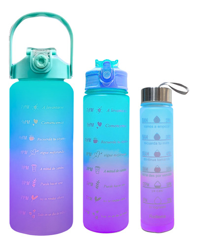 Botellas Motivacionales Degrade Set X3 Plástico Con Pico