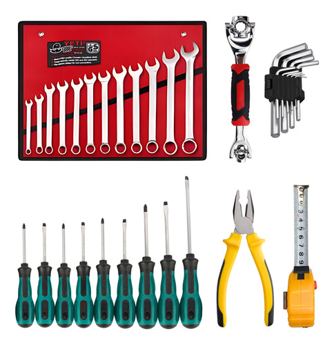 Set Herramientas Destornillador Pinza Llave Tubo Allen Cinta