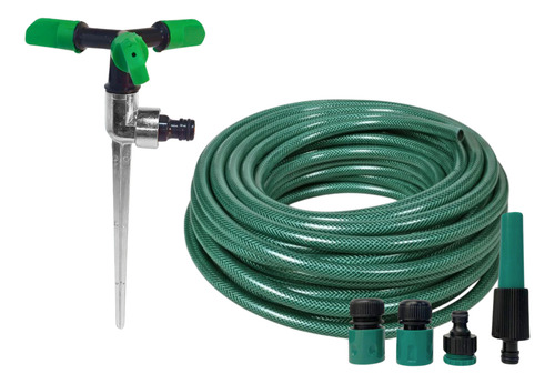 Kit Aspersor Con Base Metal + Manguera 25mts Con Acoples